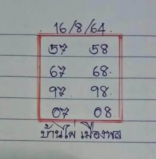 หวยบ้านไผ่เมืองพล 16/8/64