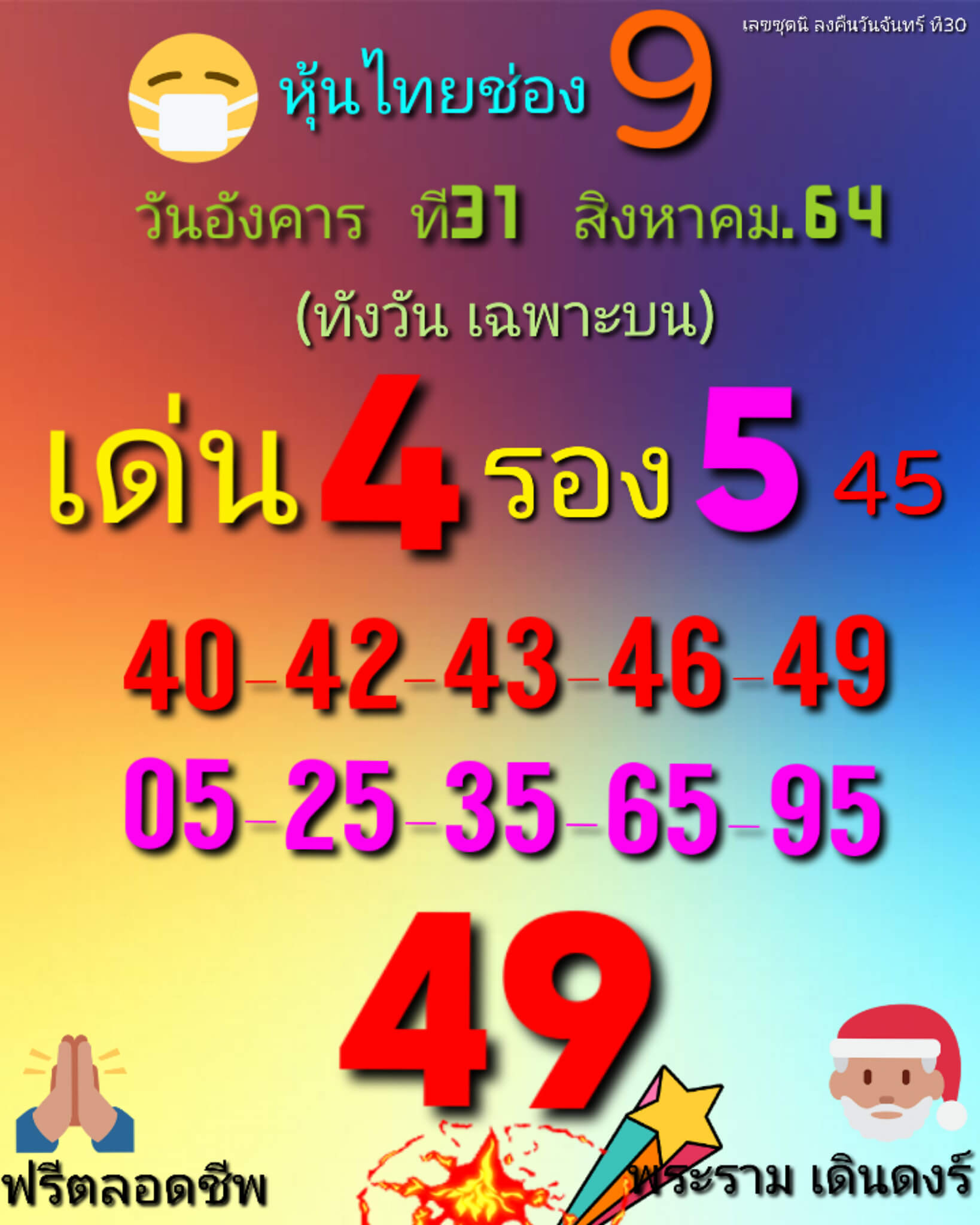 หวยหุ้น 31/8/64 ชุดที่ 8