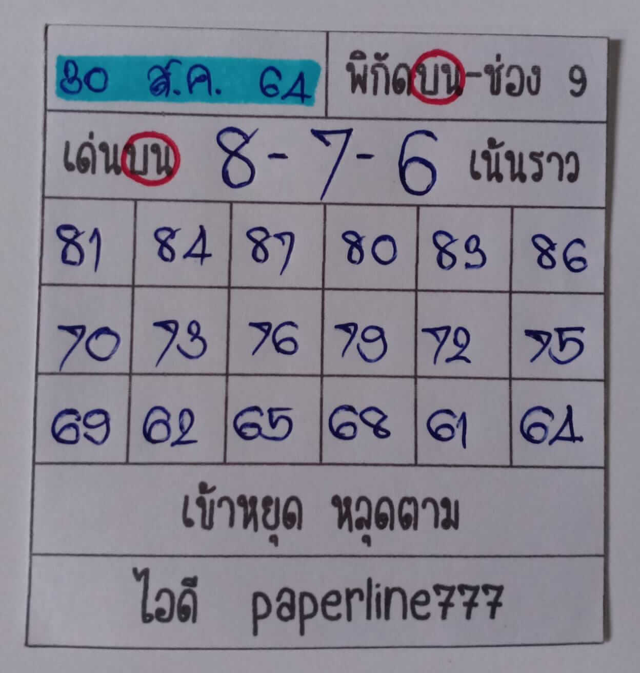 หวยหุ้น 30/8/64 ชุดที่ 9