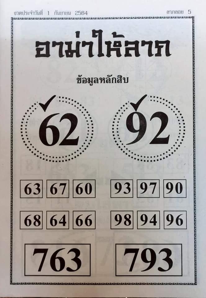 หวยอาม่าให้ลาภ 1/9/64