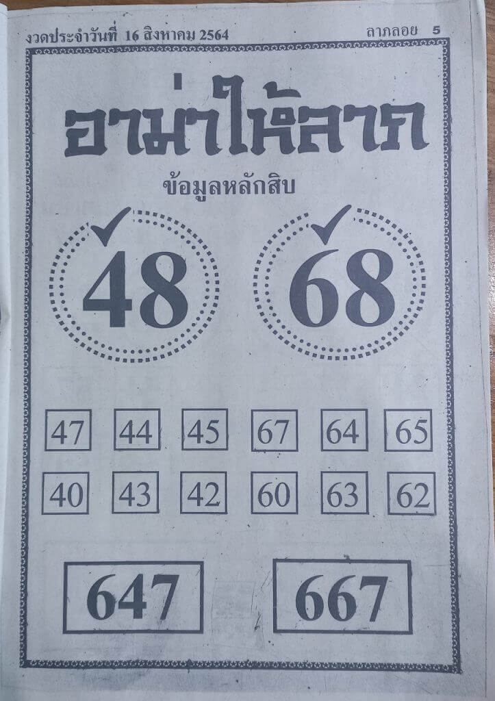 หวยอาม่าให้ลาภ 16/8/64