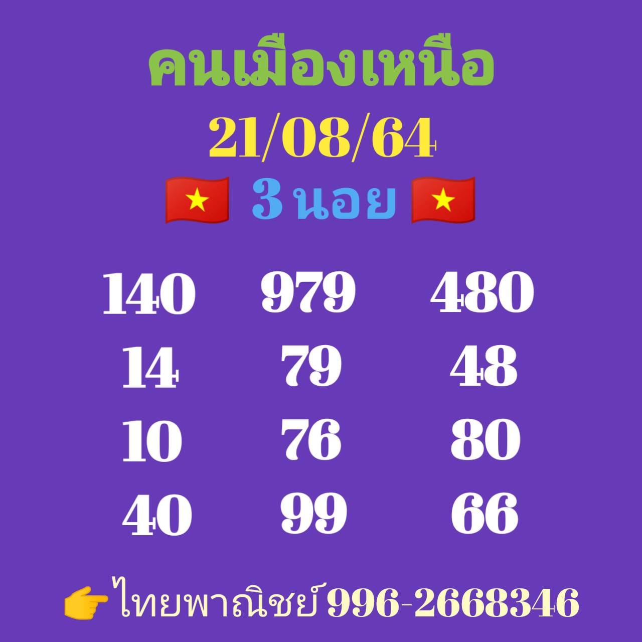 หวยฮานอย 21/8/64 ชุดที่ 1