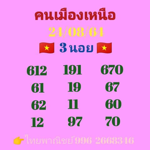 หวยฮานอย 24/8/64 ชุดที่ 2