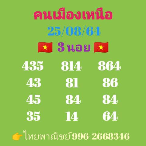 หวยฮานอย 25/8/64 ชุดที่ 2