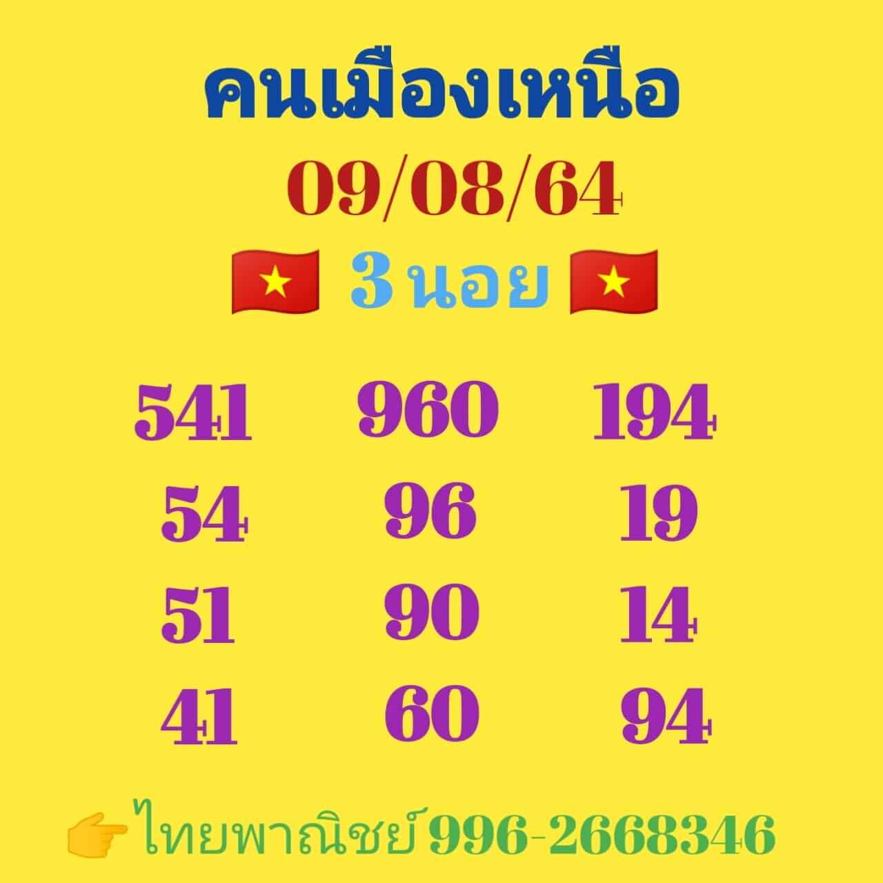 หวยฮานอย 9/8/64 ชุดที่ 8