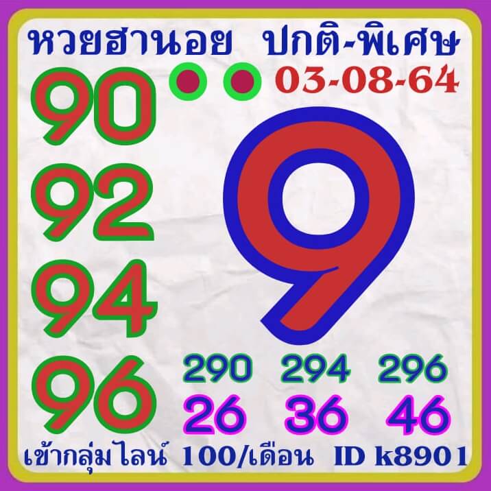 หวยฮานอย 3/8/64 ชุดที่ 8