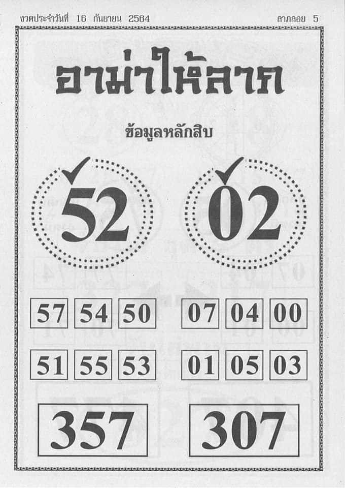 หวยอาม่าให้ลาภ 16/9/64