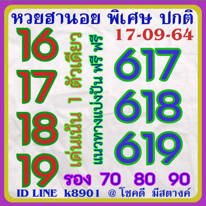 หวยฮานอย 17/9/64 ชุดที่ 1