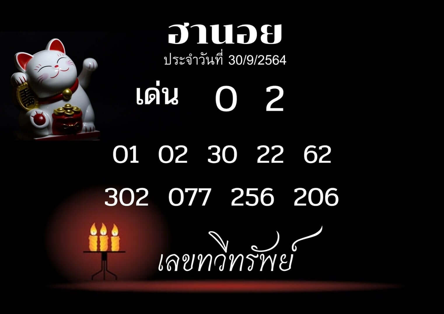 หวยฮานอย 30/9/64 ชุดที่ 1