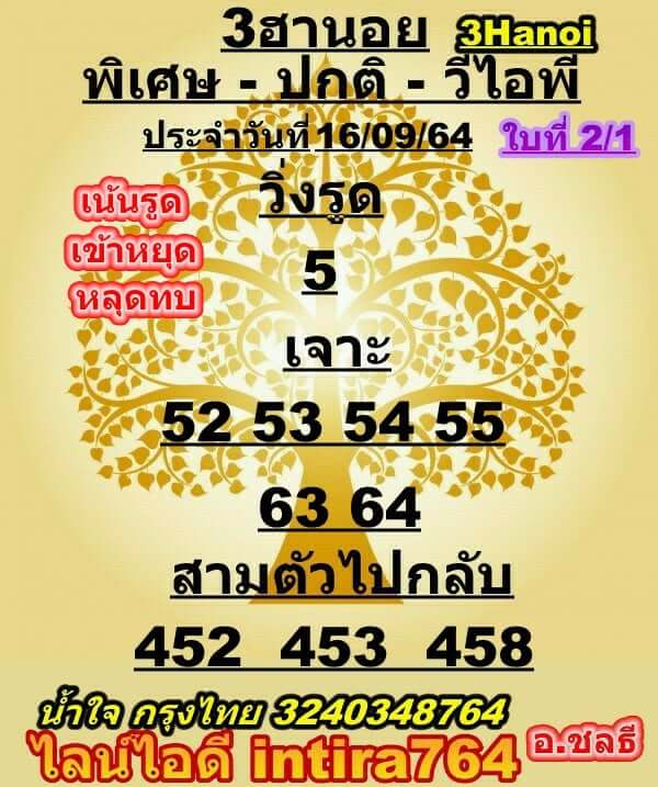 หวยฮานอย 16/9/64 ชุดที่ 15