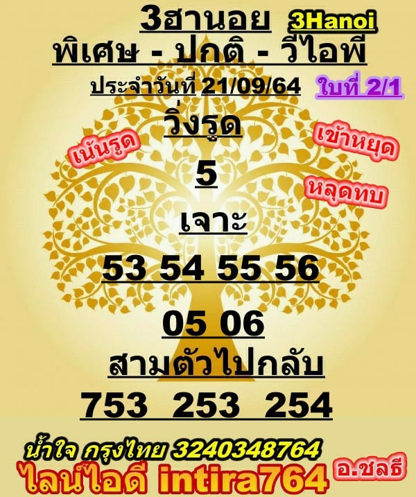 หวยฮานอย 21/9/64 ชุดที่ 6