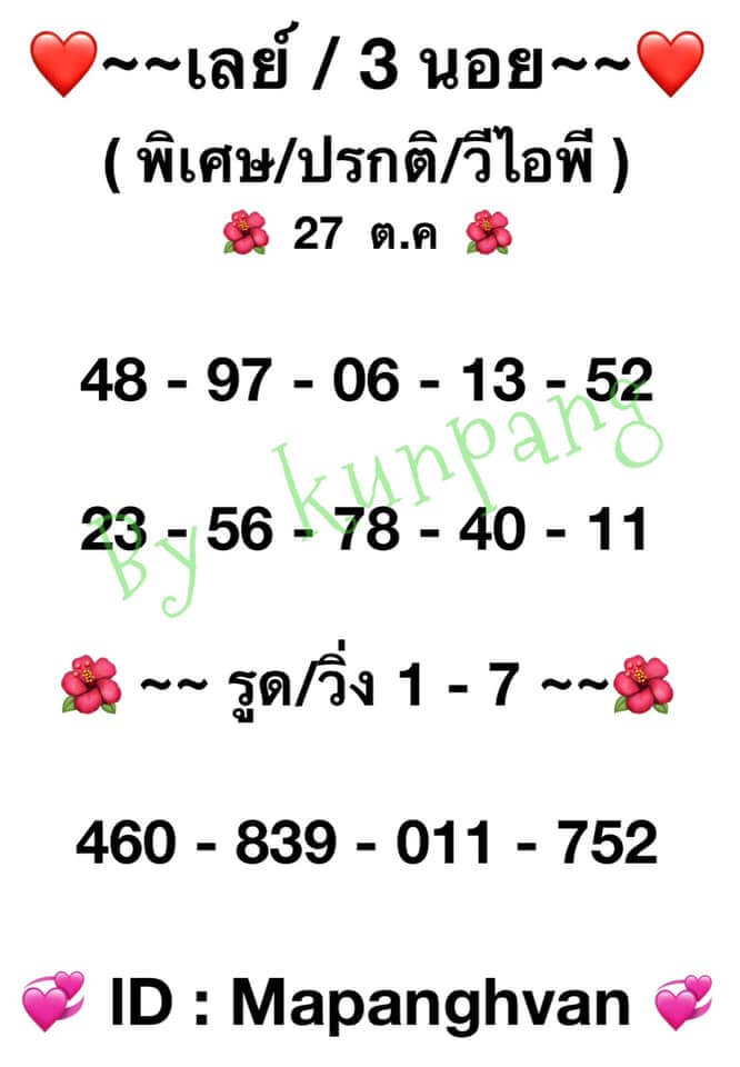 หวยมาเลย์ 27/10/64 ชุดที่ 9