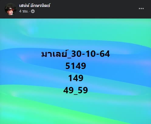 หวยมาเลย์ 30/10/64 ชุดที่ 6