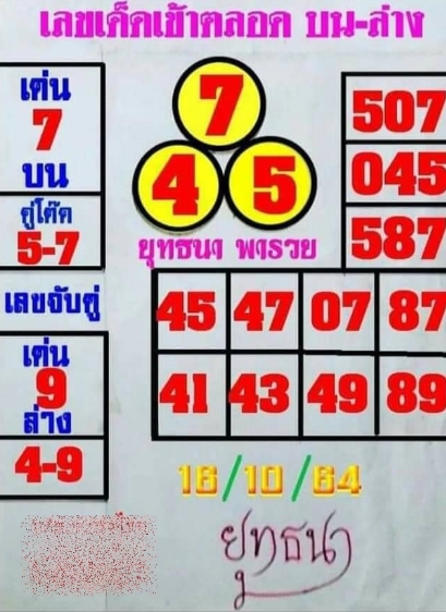 หวยยุทธนาพารวย 16/10/64