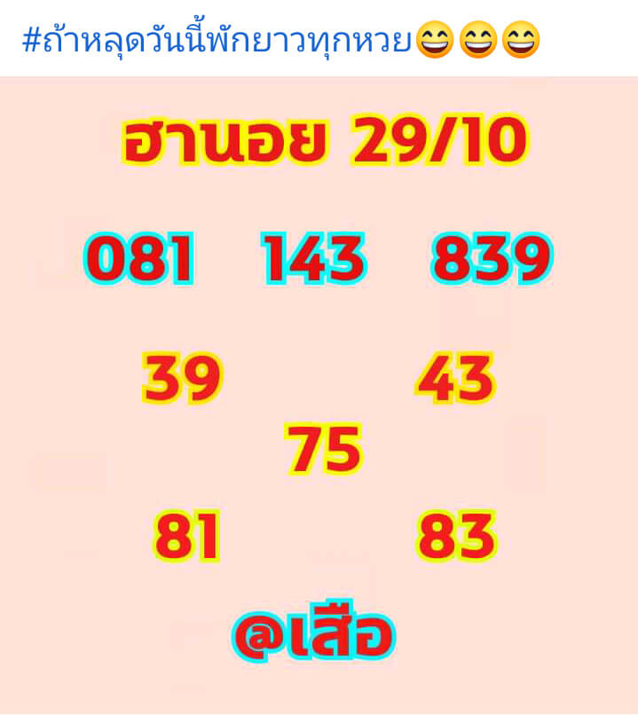 หวยฮานอย 29/10/64 ชุดที่ 1