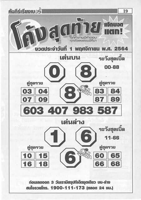 หวยโค้งสุดท้าย 1/11/64