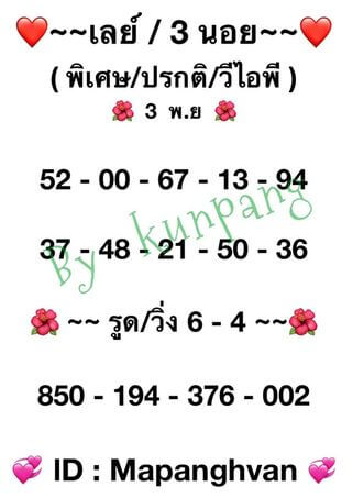 หวยมาเลย์ 3/11/64 ชุดที่ 9