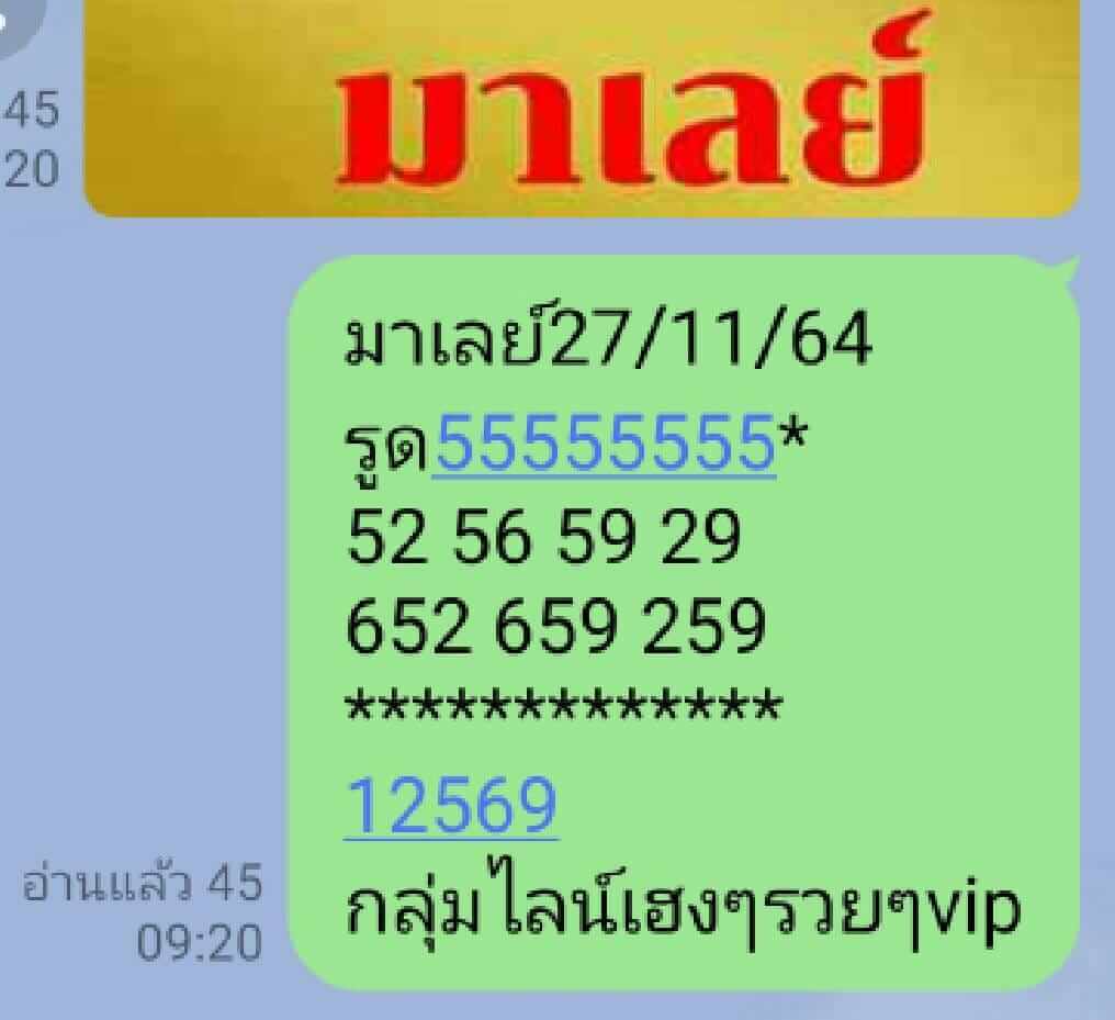 หวยมาเลย์ 27/11/64 ชุดที่ 3