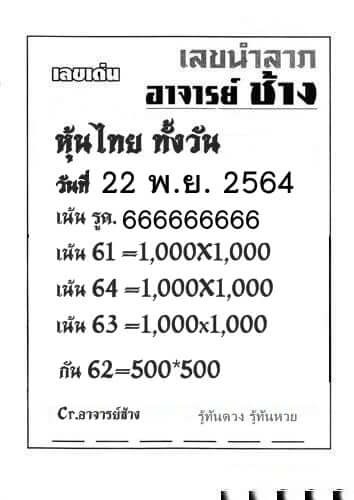 หวยหุ้น 22/11/64 ชุดที่ 6