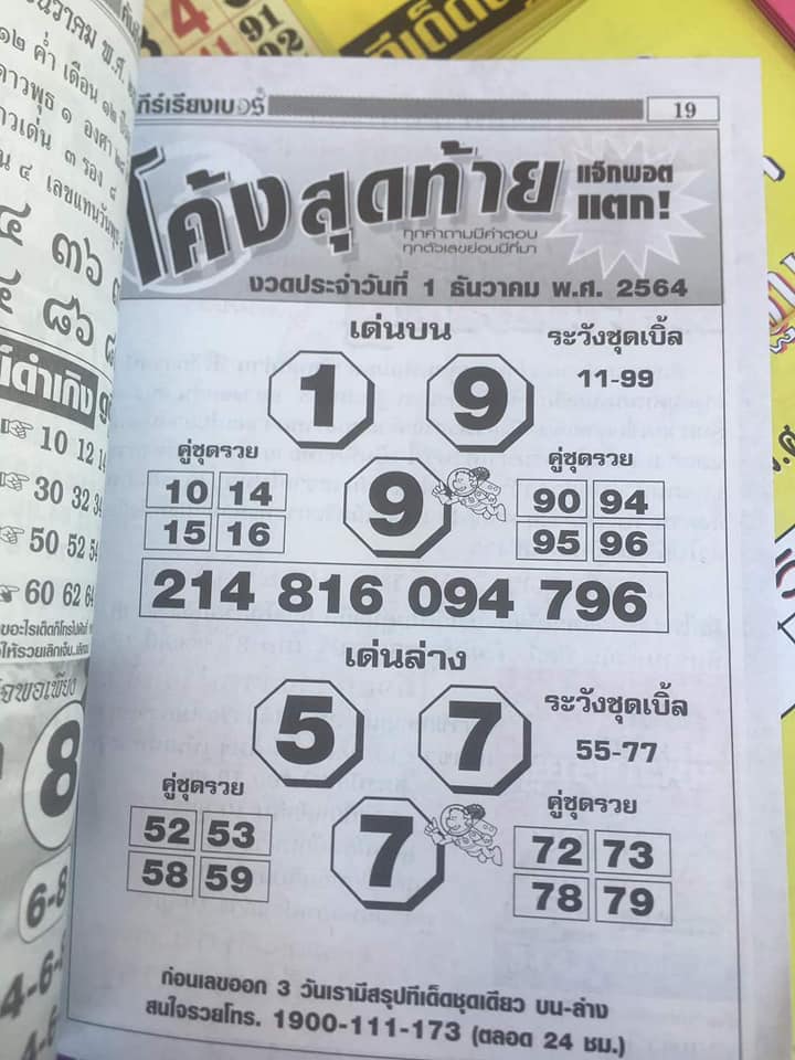 หวยโค้งสุดท้าย 1/12/64