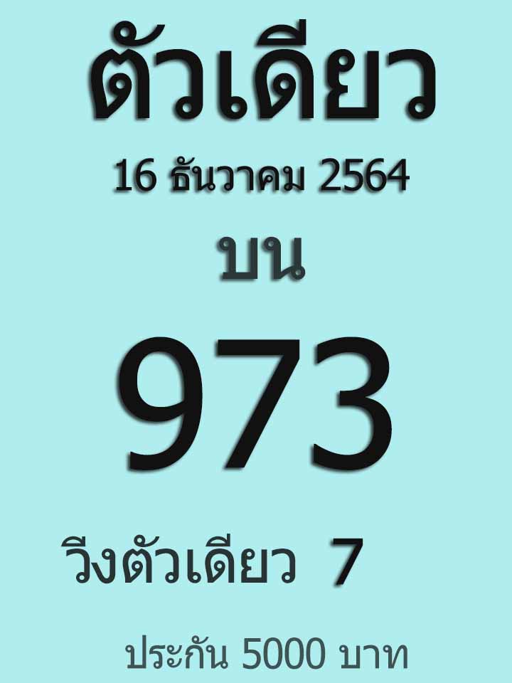 หวยตัวเดียว 16/12/64