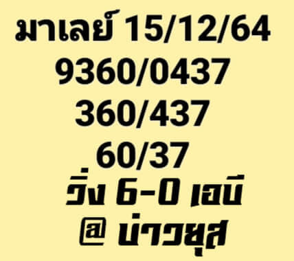 หวยมาเลย์ 15/12/64 ชุดที่ 2