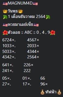 หวยมาเลย์ 1/12/64 ชุดที่ 9