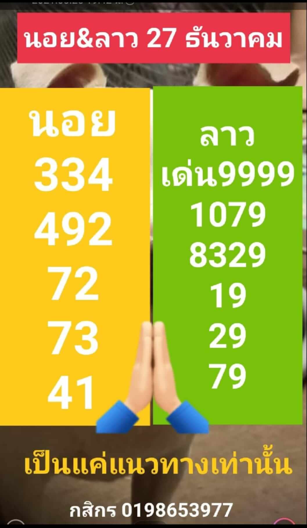 หวยลาว 27/12/64 ชุดที่ 1