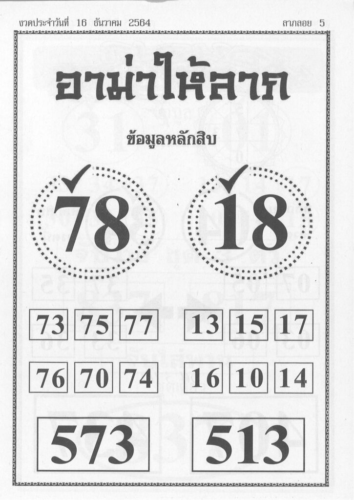 หวยอาม่าให้ลาภ 16/12/64