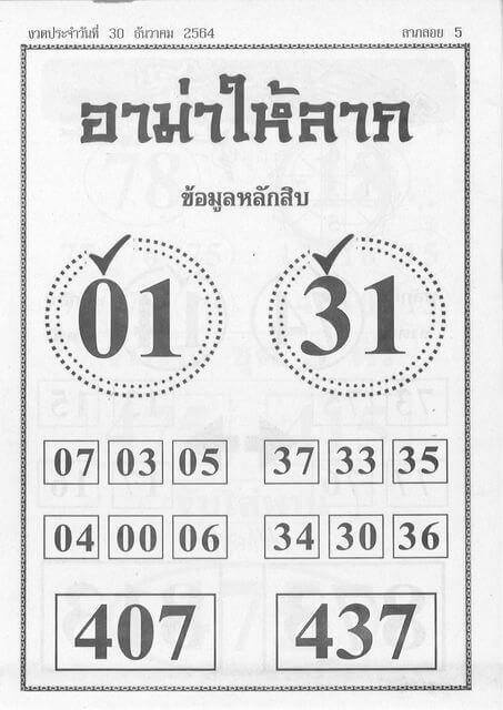 หวยอาม่าให้ลาภ 30/12/64