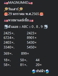 หวยมาเลย์ 29/1/65 ชุดที่ 5