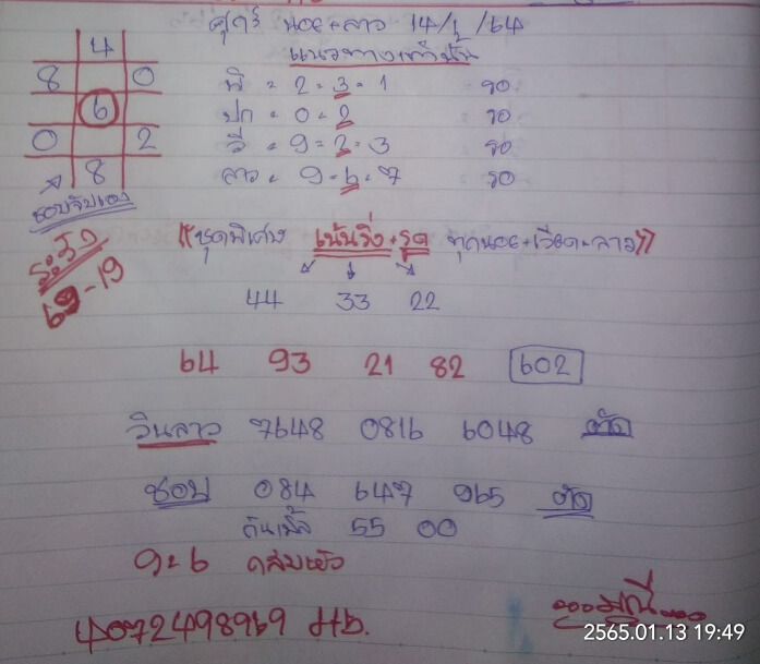 หวยฮานอย 14/1/65 ชุดที่ 1