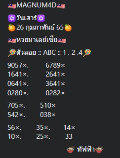 หวยมาเลย์ 26/2/65 ชุดที่ 1