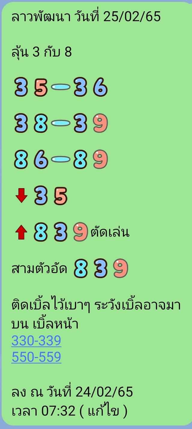 หวยลาว 25/2/65 ชุดที่ 8