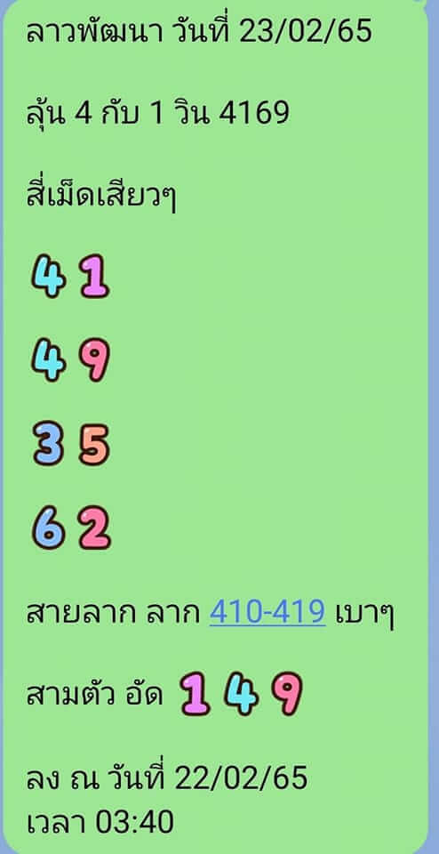 หวยลาว 23/2/65 ชุดที่ 10