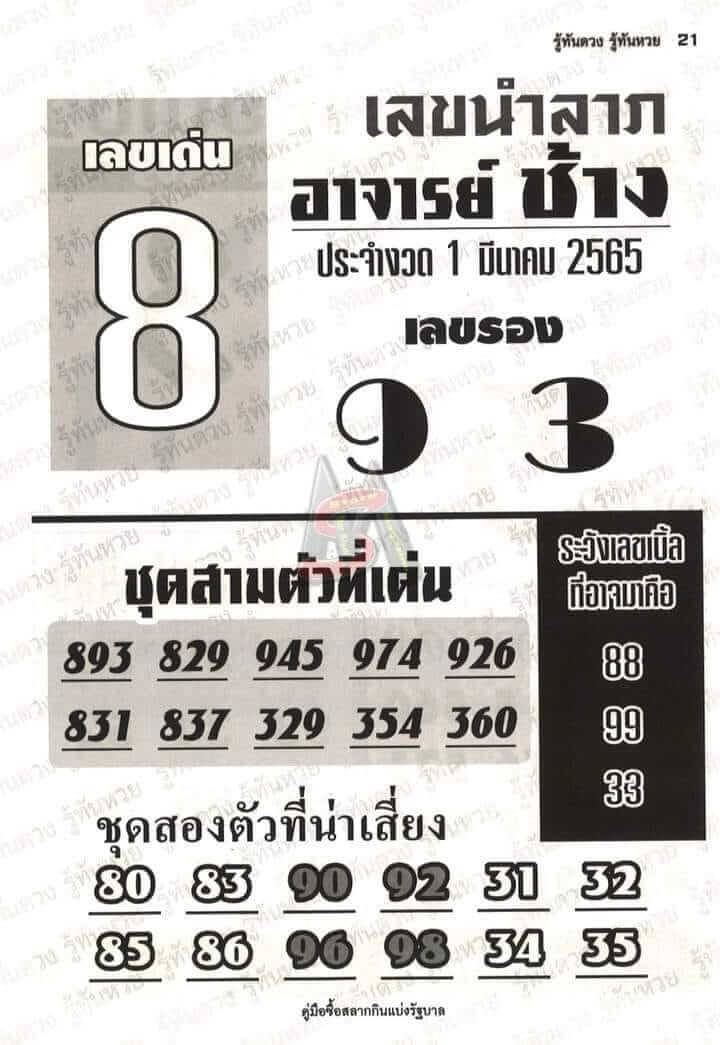 หวยอาจารย์ช้าง 1/3/65