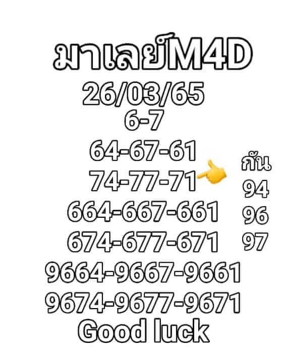 หวยมาเลย์ 26/3/65 ชุดที่ 6