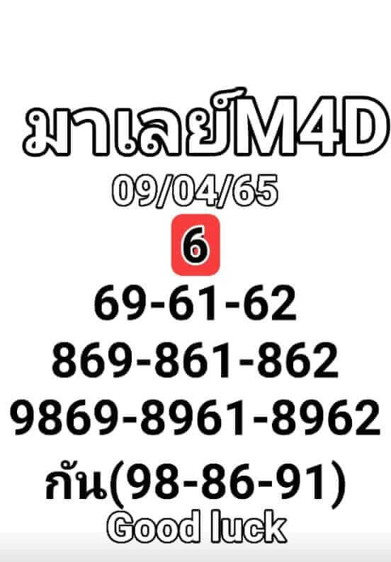 หวยมาเลย์ 9/4/65 ชุดที่ 9