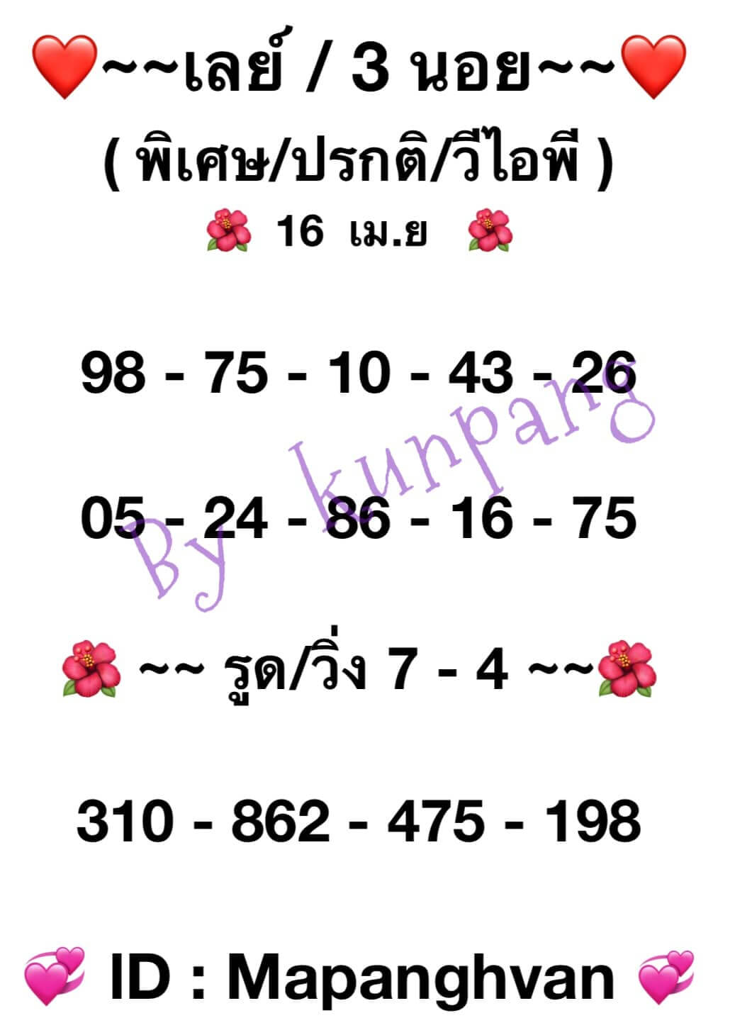 หวยมาเลย์ 16/4/65 ชุดที่ 7