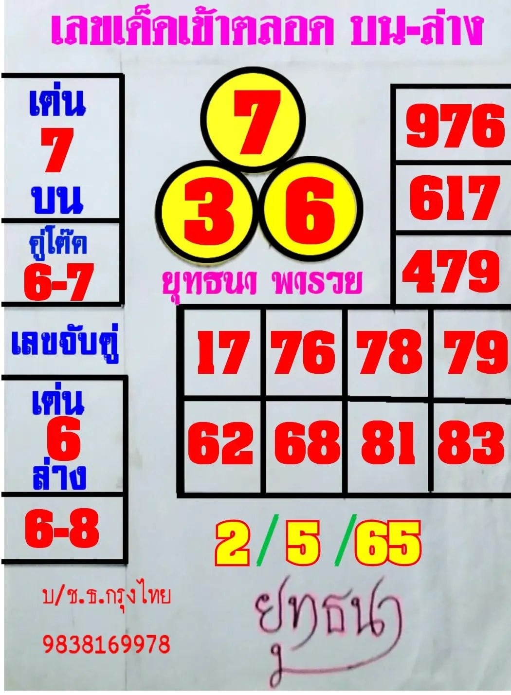 หวยยุทธนาพารวย 2/5/65