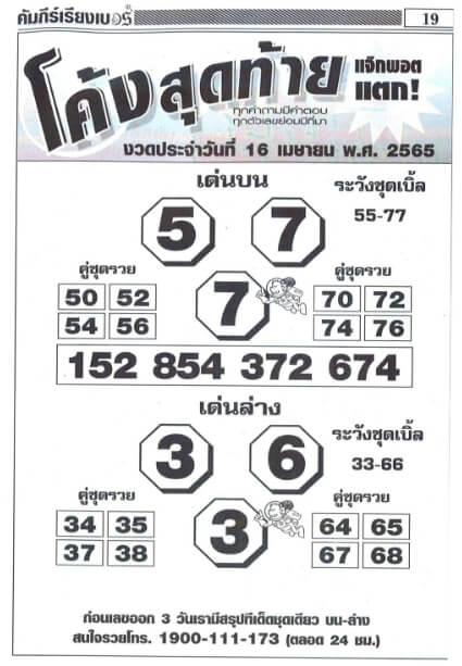 หวยโค้งสุดท้าย 16/4/65