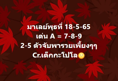 หวยมาเลย์ 18/5/65 ชุดที่ 9