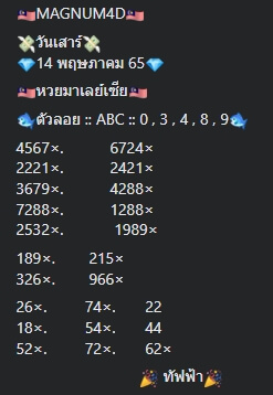 หวยมาเลย์ 14/5/65 ชุดที่ 2