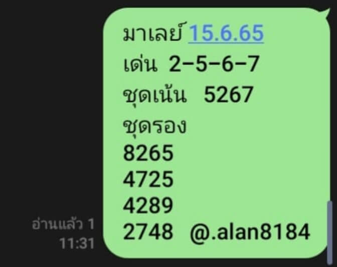 หวยมาเลย์ 15/6/65 ชุดที่ 6