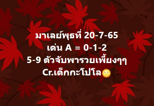 หวยมาเลย์ 20/7/65 ชุดที่ 9