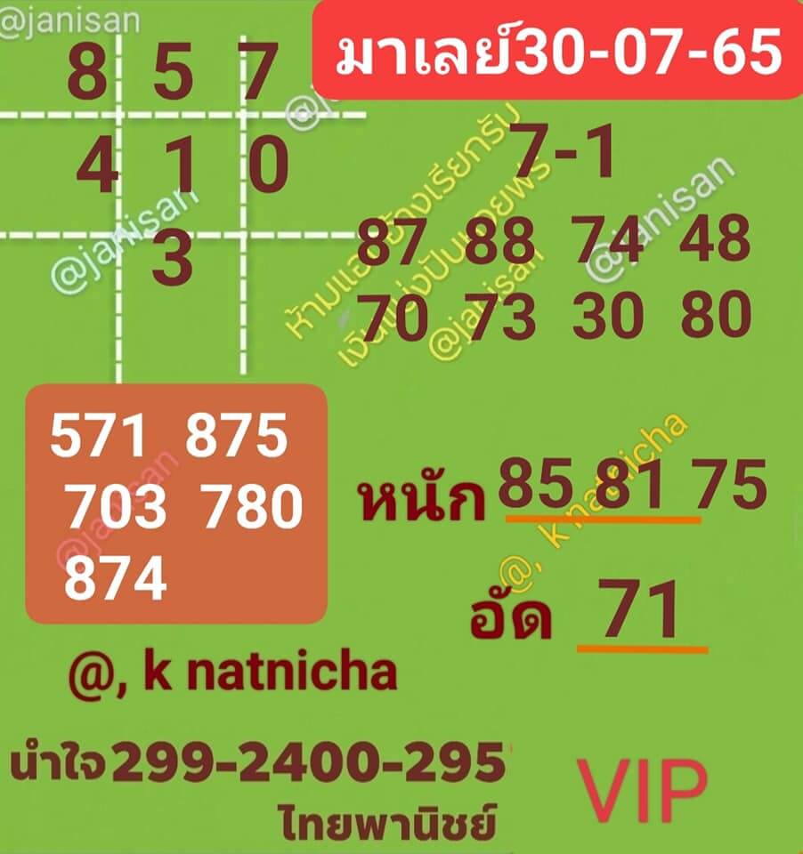 หวยมาเลย์ 30/7/65 ชุดที่ 7