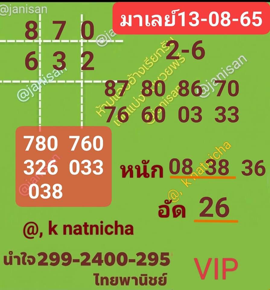 หวยมาเลย์ 13/8/65 ชุดที่ 9