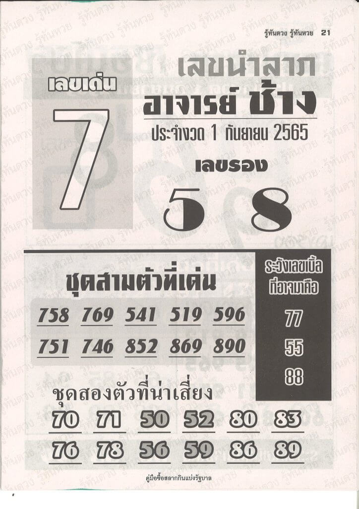 หวยอาจารย์ช้าง 1/9/65