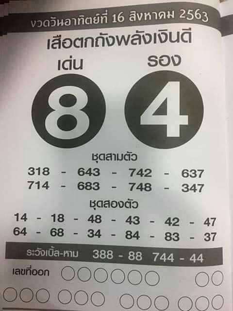 หวยเสือตกถังพลังเงินดี 16/8/65