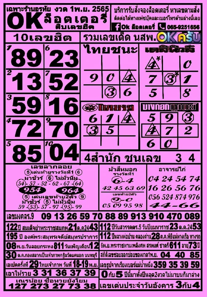 หวยOKลอตเตอรี่ 1/11/65